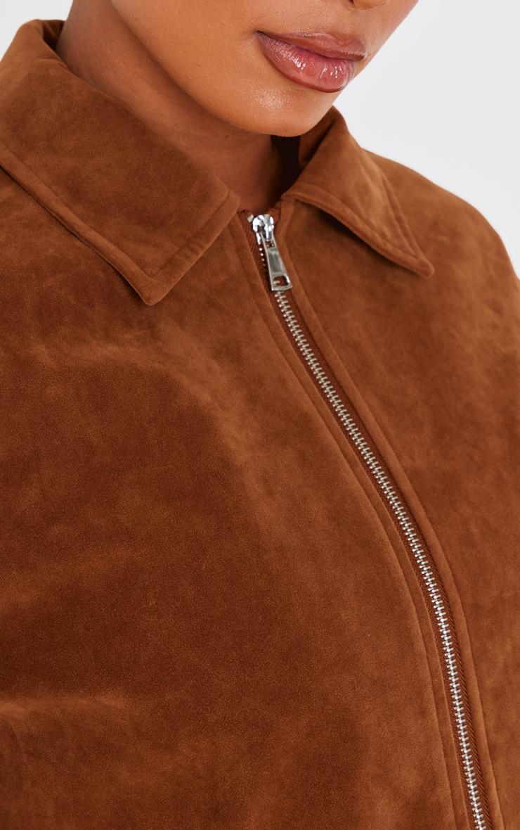 Tan Zip Up Faux Suede Jacket Product Image