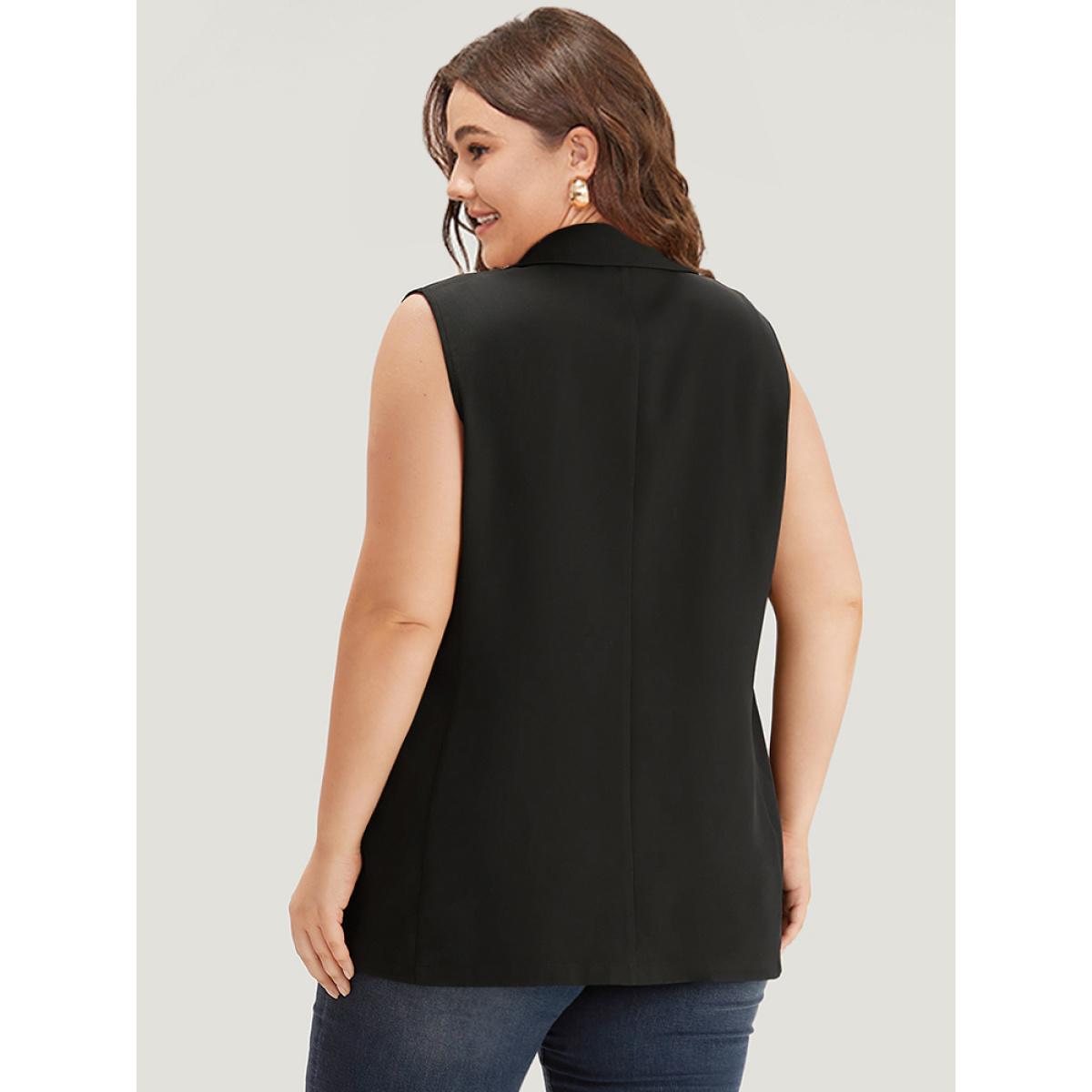 Plus Size Plain Buckle Detail Lapel Collar Pocket Sleeveless Blazer Black Women Work Plain Plain Sleeveless Sleeveless Lapel Collar 10/M Pocket Workwear Essentials Blazers BloomChic Product Image