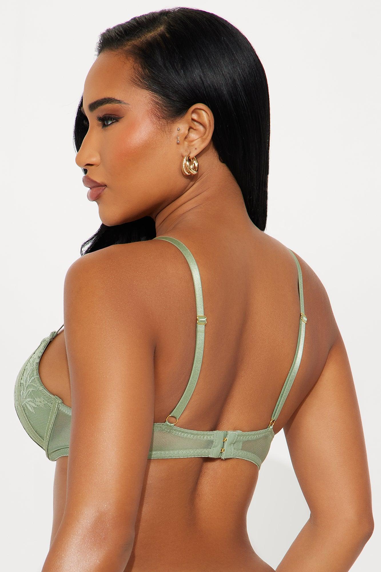 Naughty But Shy Lace Organza Demi Bra - Sage Female Product Image