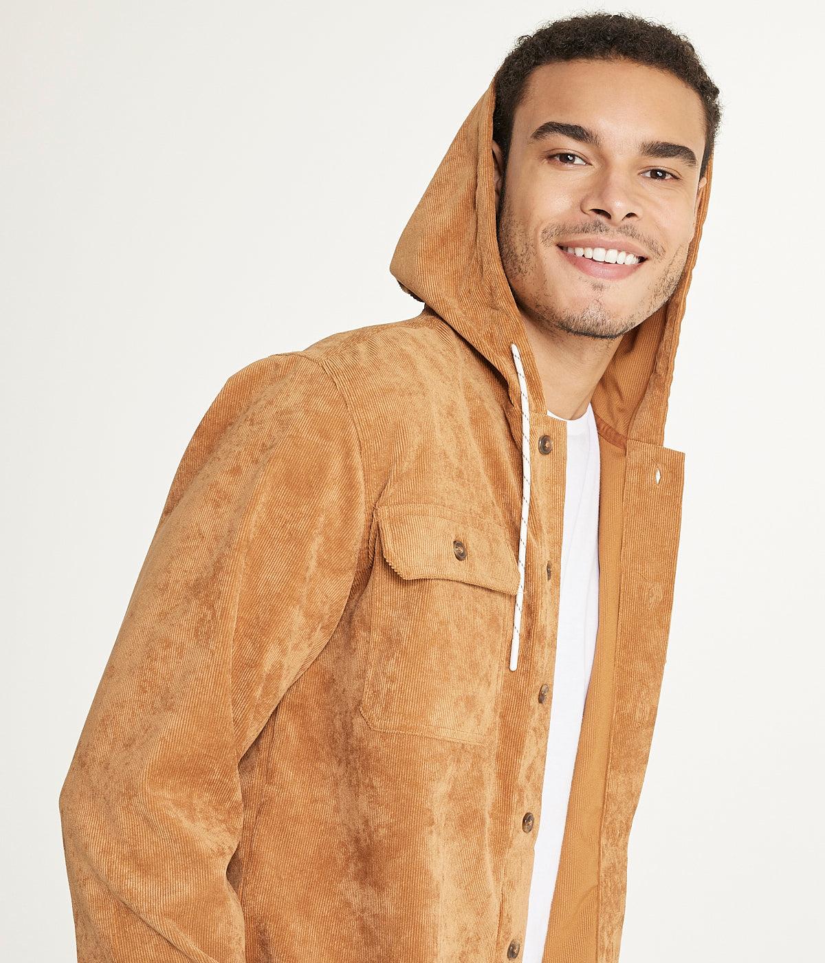 Men's Long Sleeve Corduroy Hooded Shirt Jacket Product Image