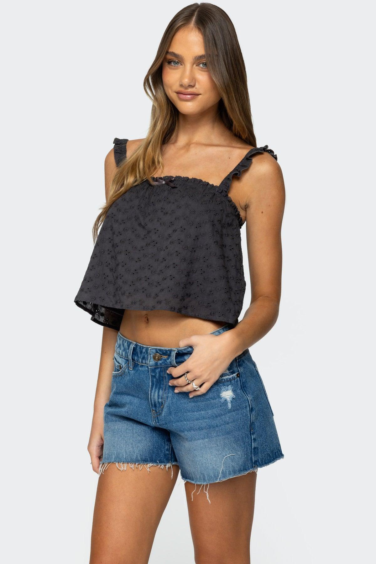 Tami Eyelet Ruffle Tank Top Product Image