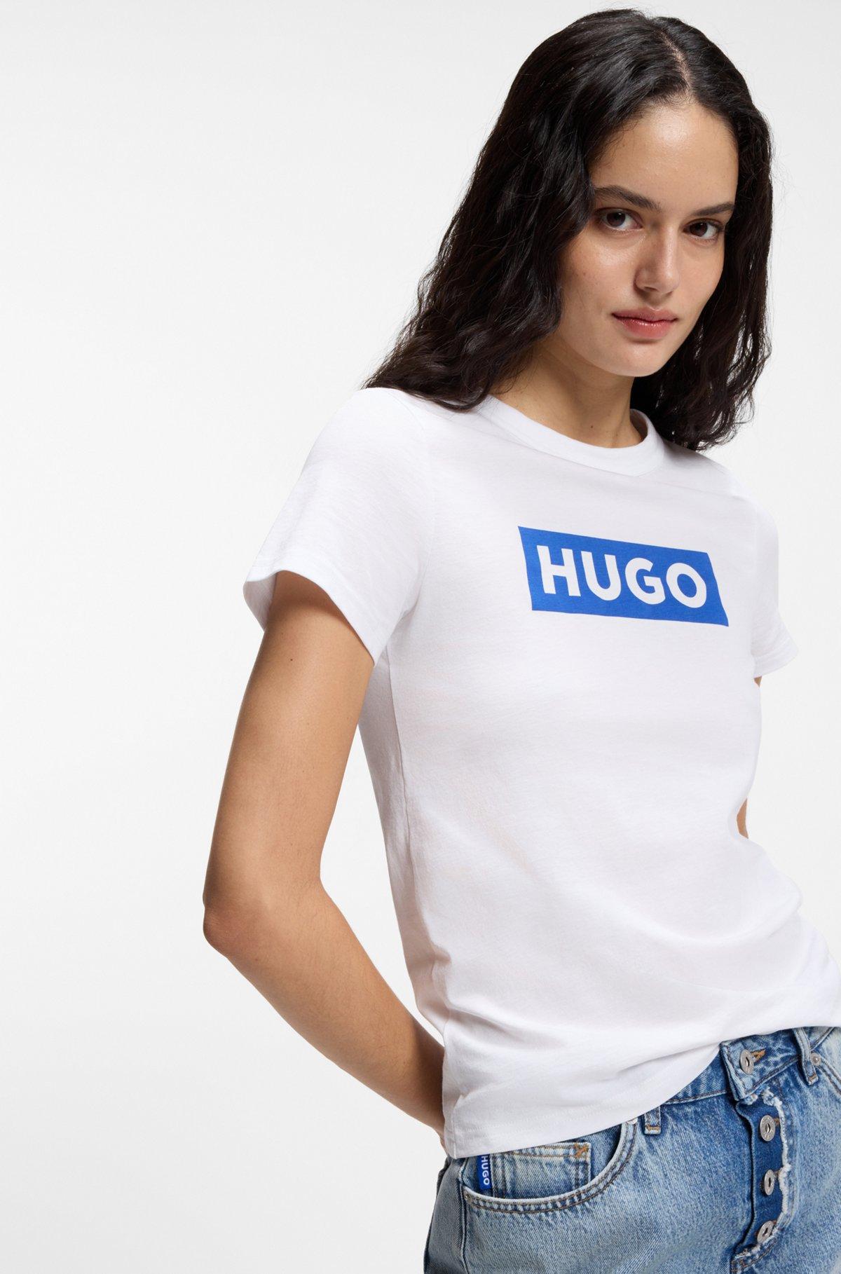 Slim-fit T-shirt in cotton with blue boxed logo Product Image