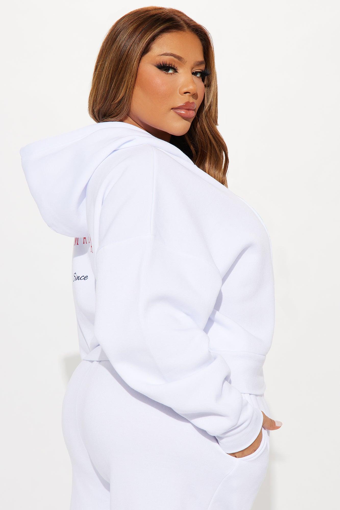 New York Cropped Zip Front Hoodie - White Product Image