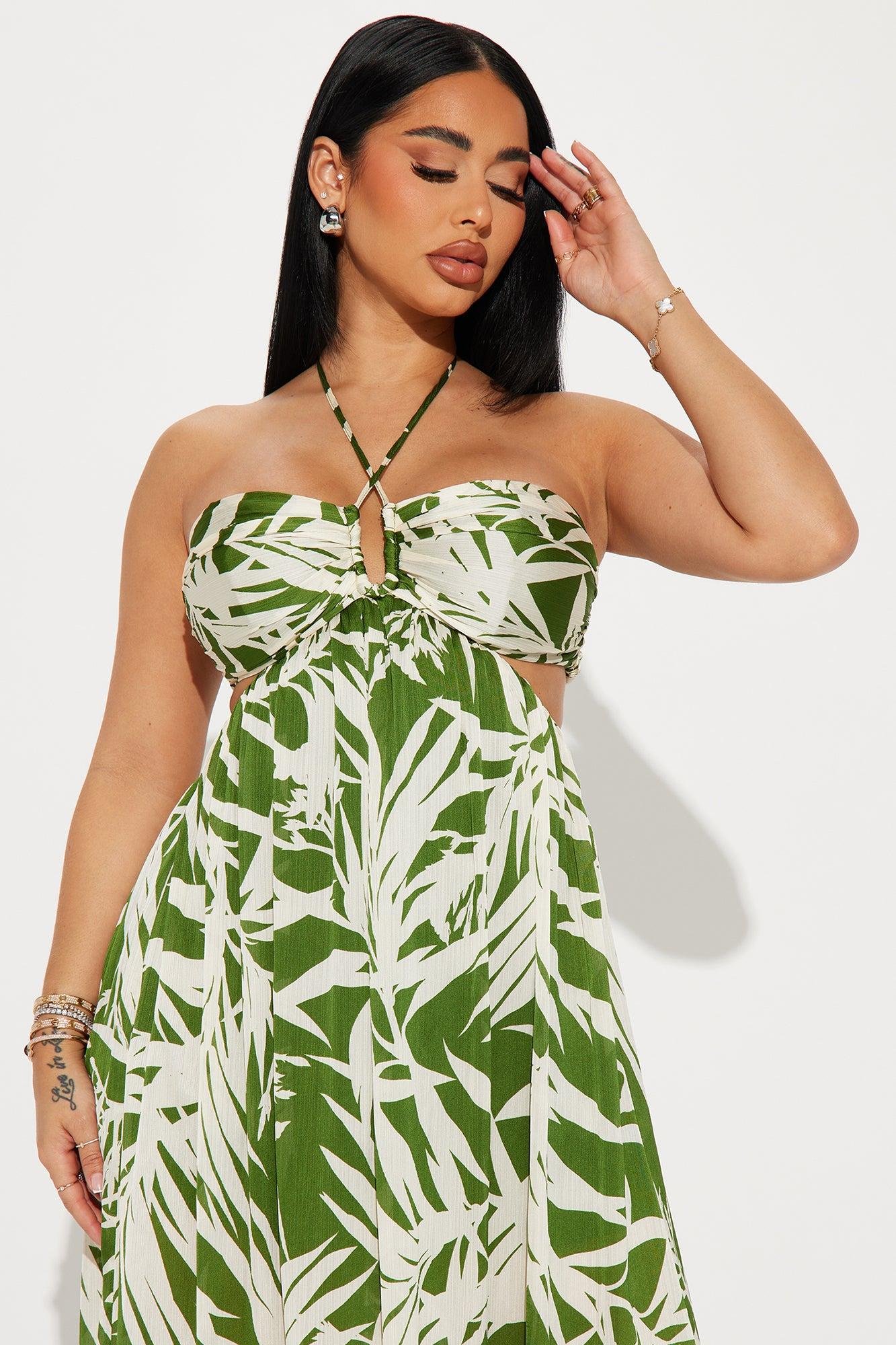 Tropical Satin Maxi Dress - Green/combo Product Image