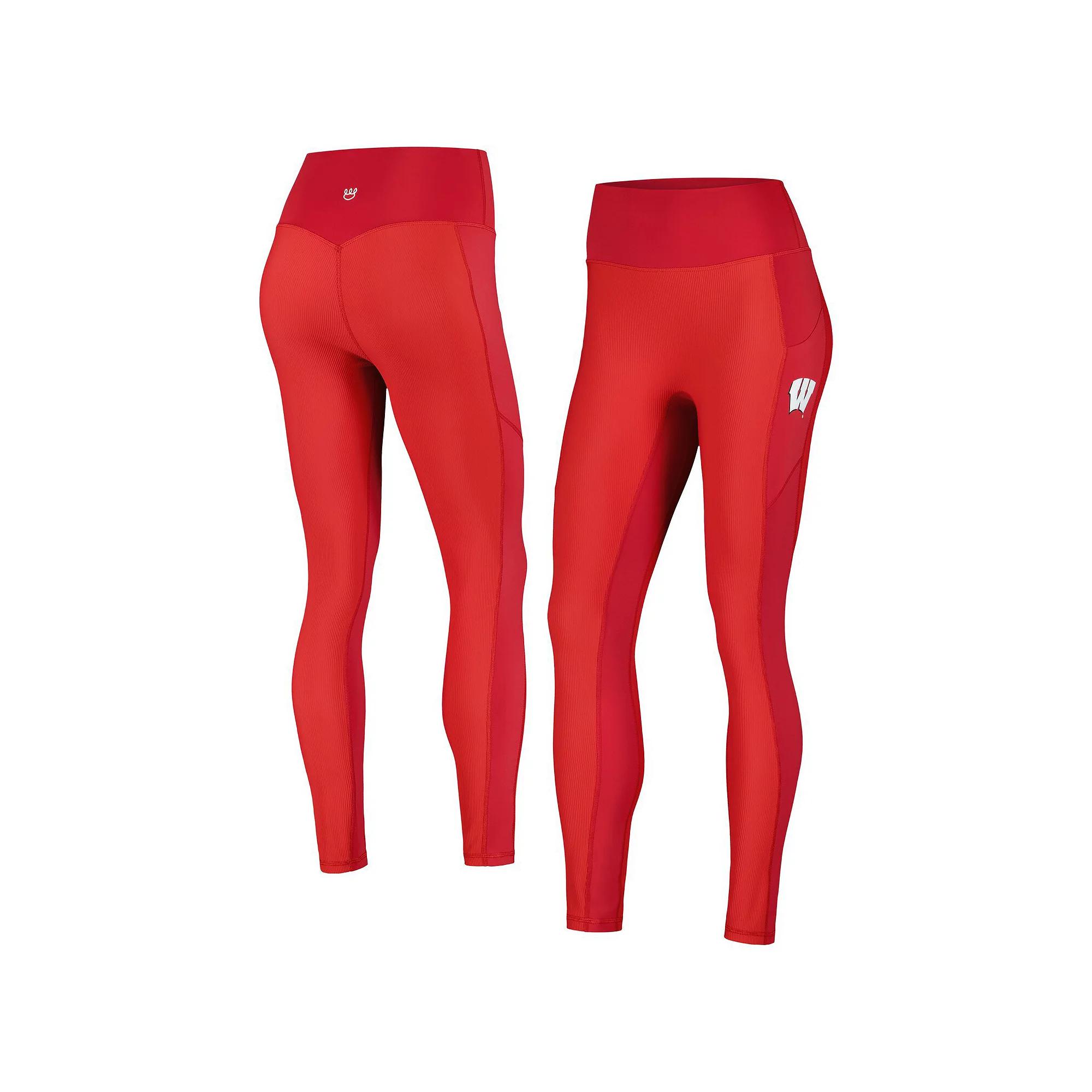 Women's KadyLuxe Red Wisconsin Badgers 7/8 Mixed Media Pocket iLeggings,  Product Image