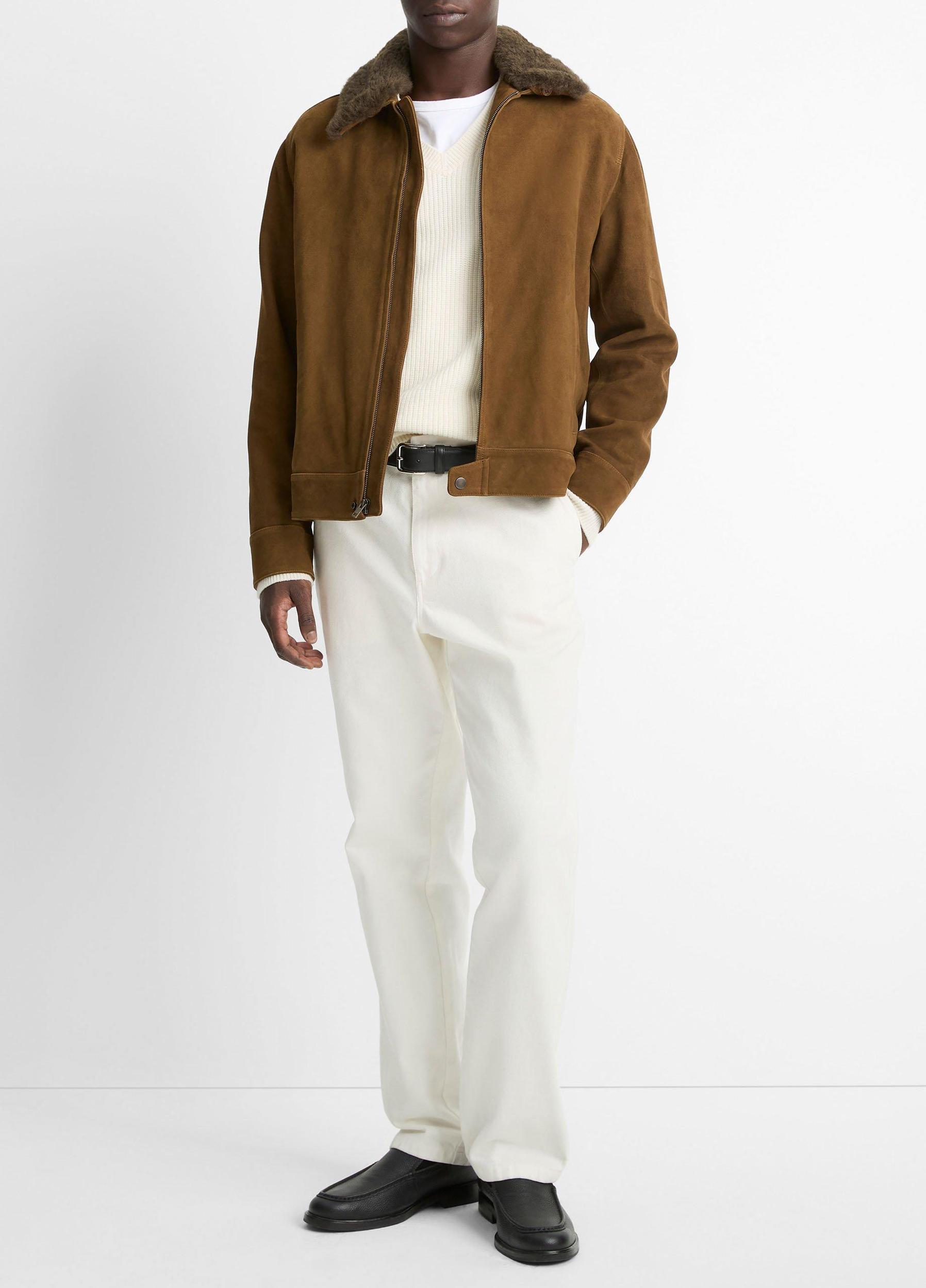Shearling-Collar Suede Short Jacket Product Image