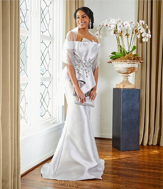 Terani Couture Off-the-Shoulder Pleated Floral Beaded Bodice Mermaid Gown Product Image