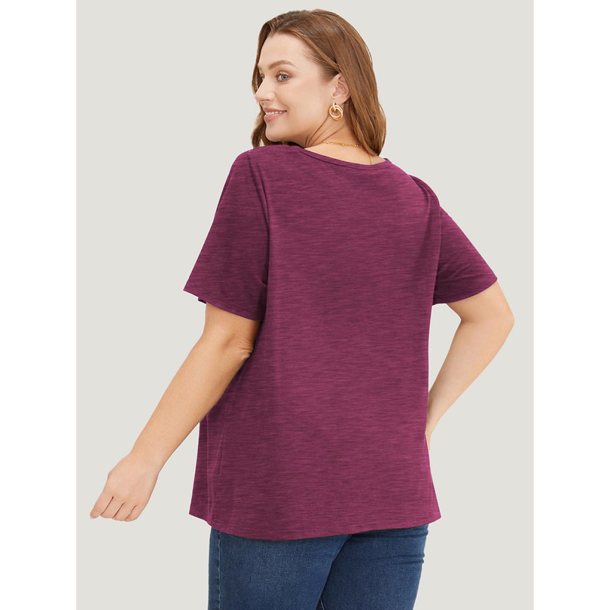 Plus Size Solid Cut Out Crew Neck T-shirt RedViolet Women Elegant Cut-Out Plain Round Neck Dailywear T-shirts BloomChic 18-20/2X Product Image