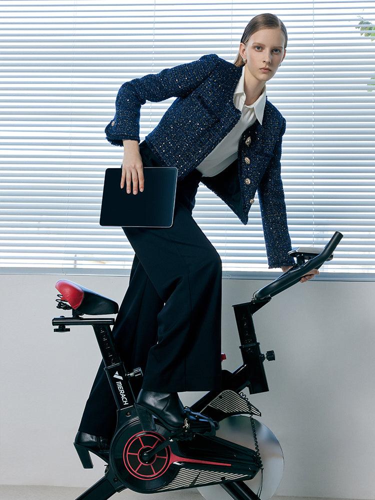 Wool Blend Tweed Square Neck Women Crop Jacket Product Image