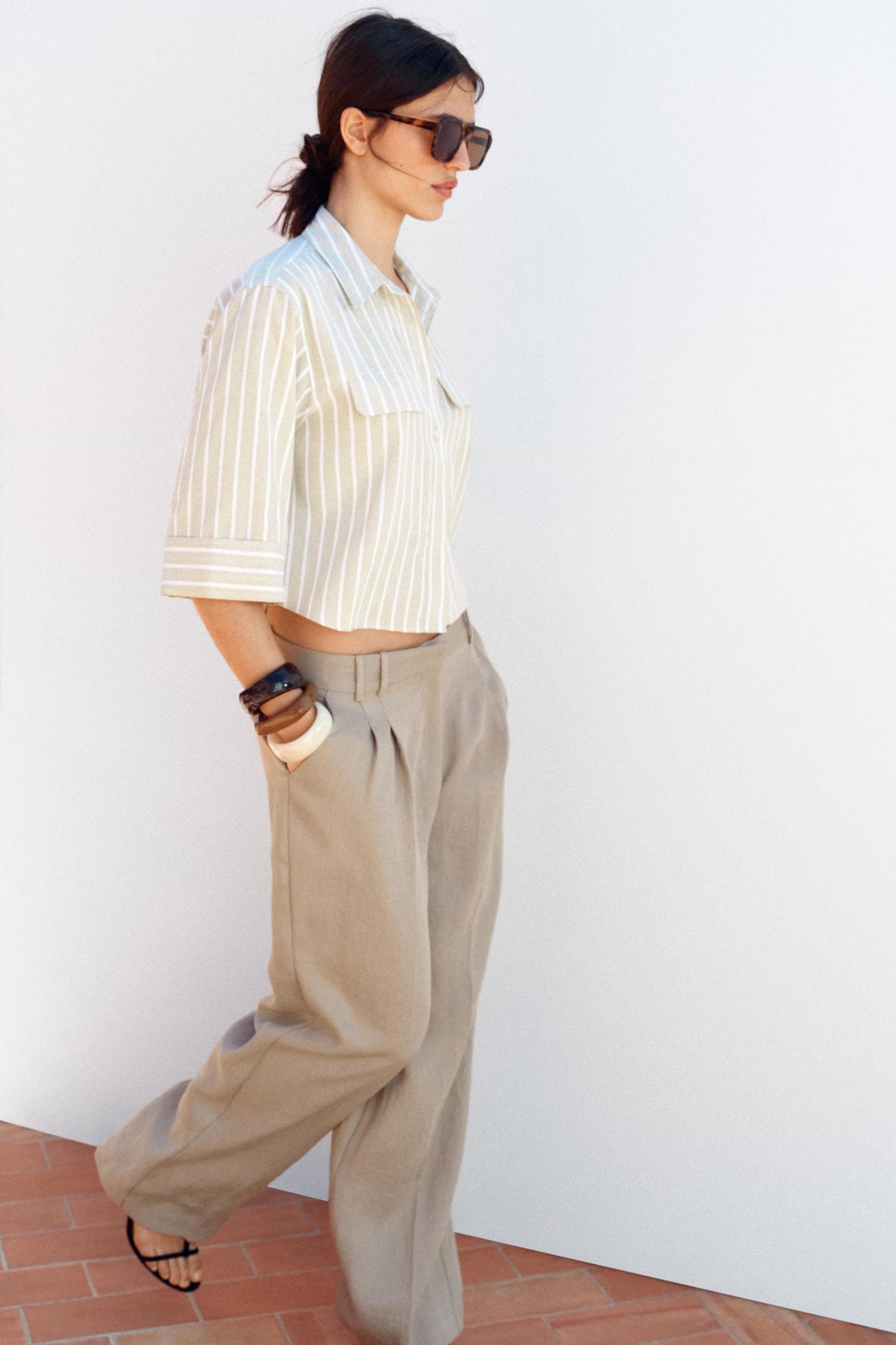 METALLIC THREAD STRIPED CROP TOP Product Image