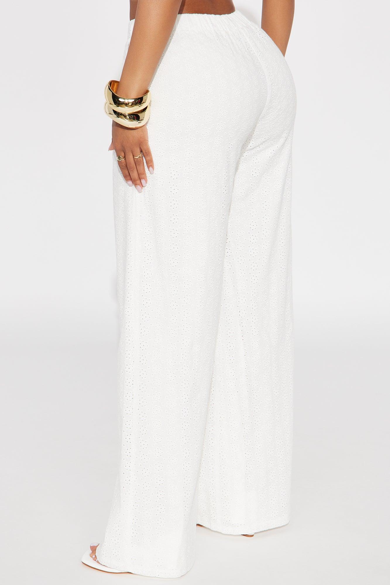 Emery Eyelet Textured Wide Leg Pant - White Product Image