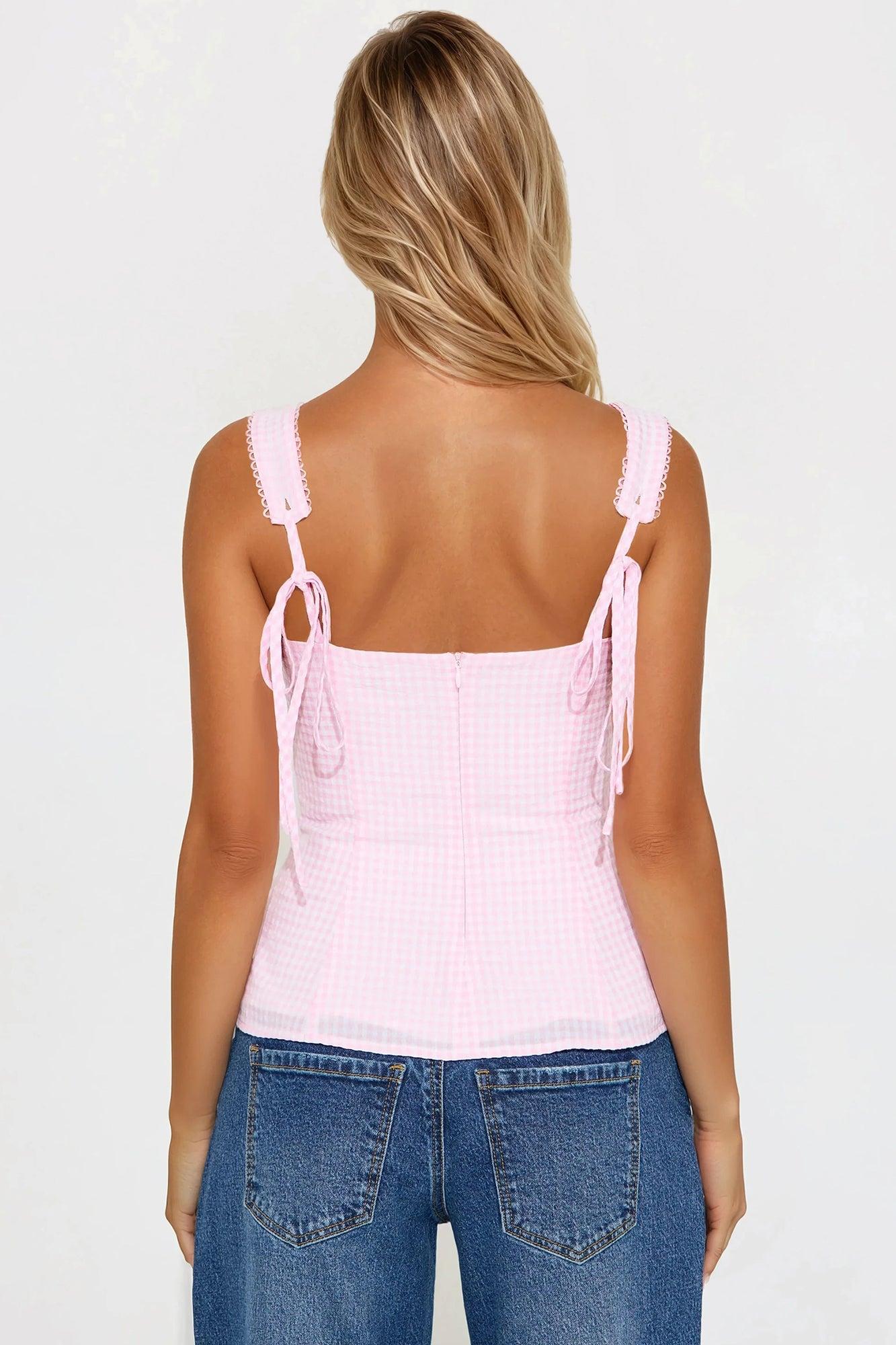 Oh So Adorable Gingham Top - White/Pink Product Image