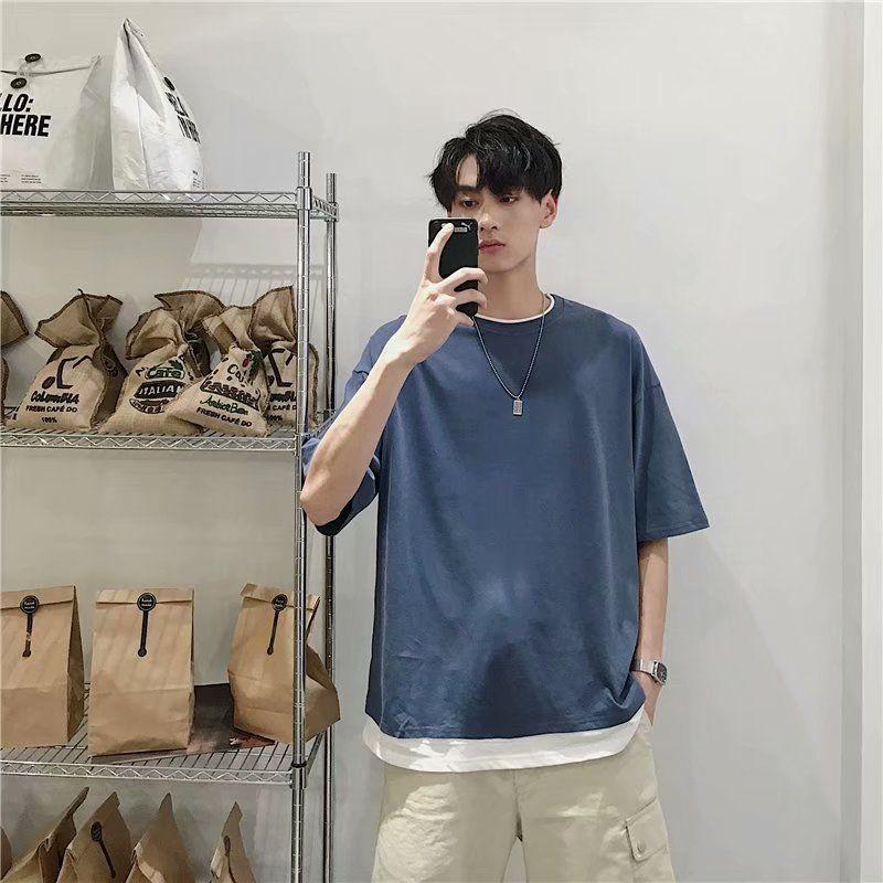 Mock Two-Piece Elbow-Sleeve T-Shirt Product Image