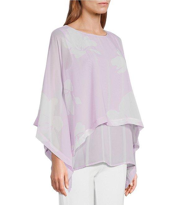 Slim Factor by Investments Floral Print 3/4 Sleeve Crew Neck Double Layer Top Product Image