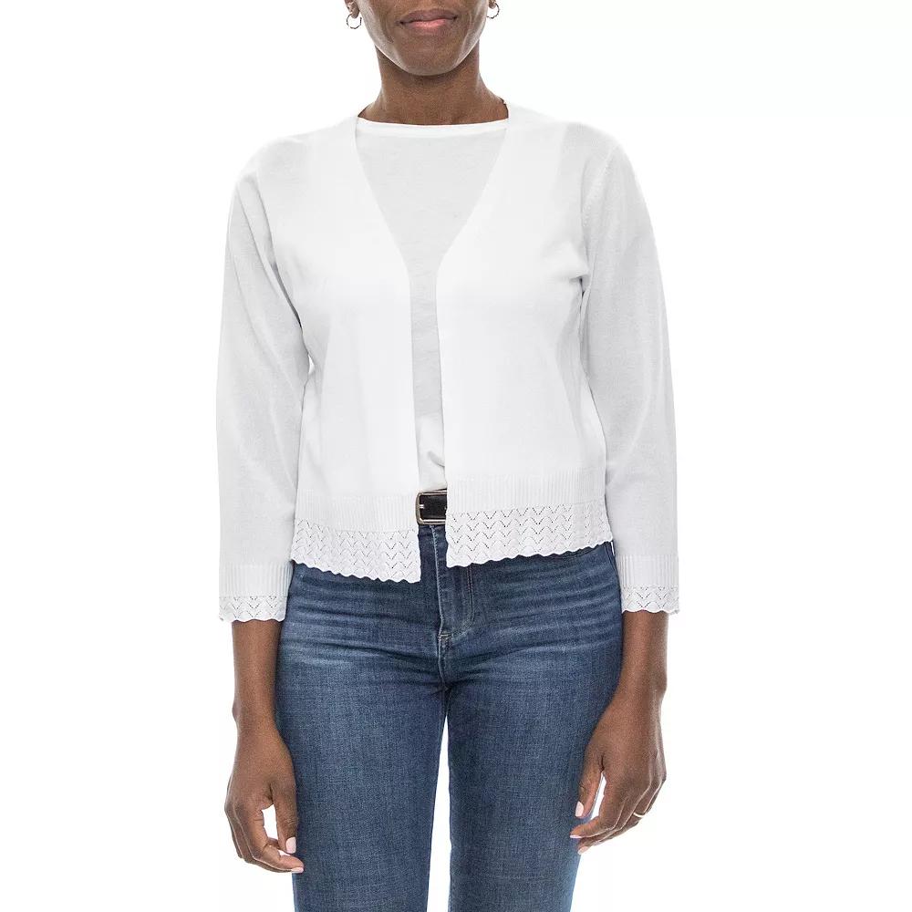 Women's Nina Leonard Pointelle-Trim Bolero, Size: Small, White Product Image