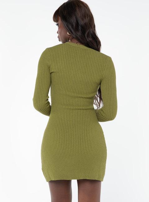 Waldin Long Sleeve Mini Dress Olive Product Image