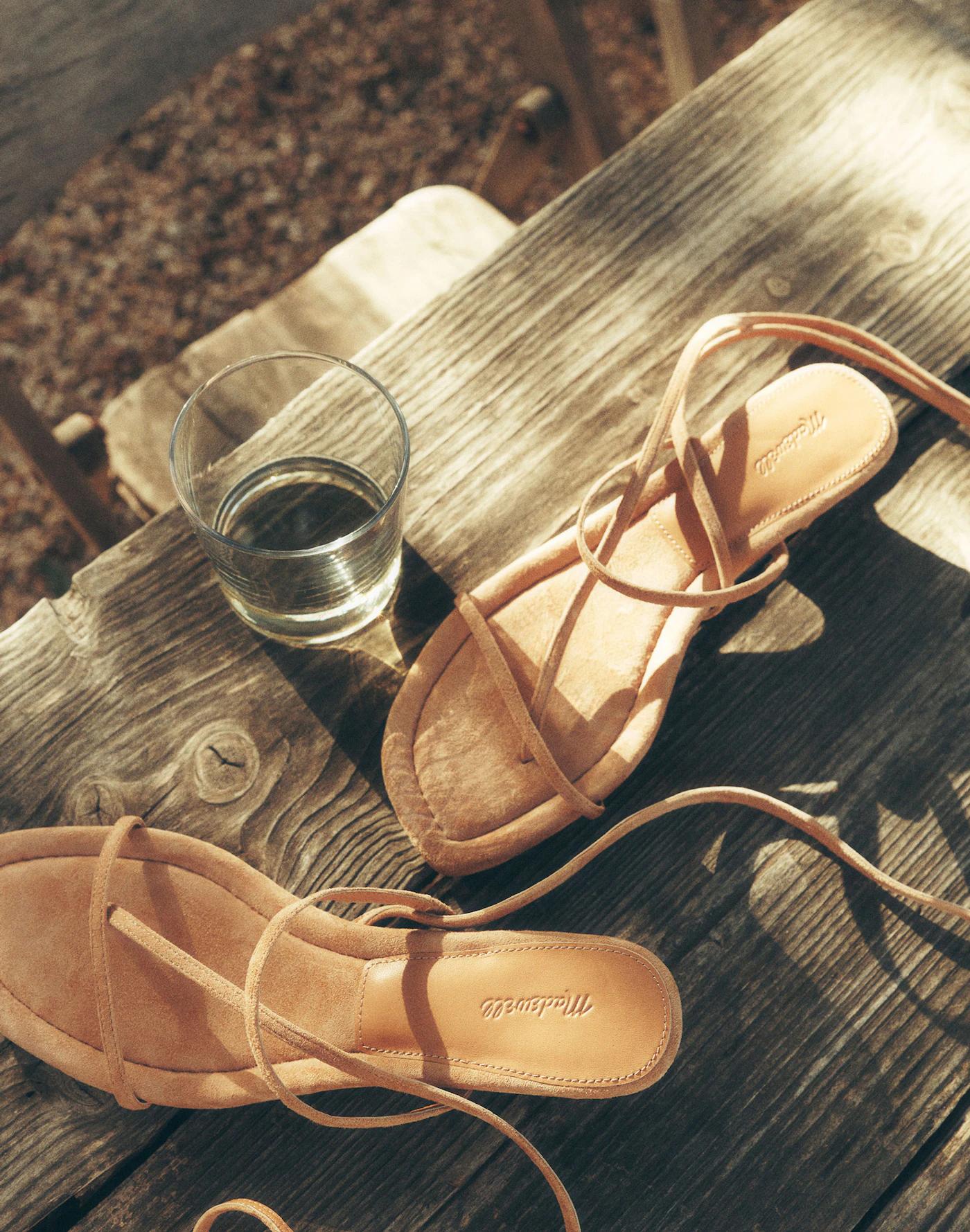 The Maycie Lace-Up T-Strap Sandal in Suede Product Image