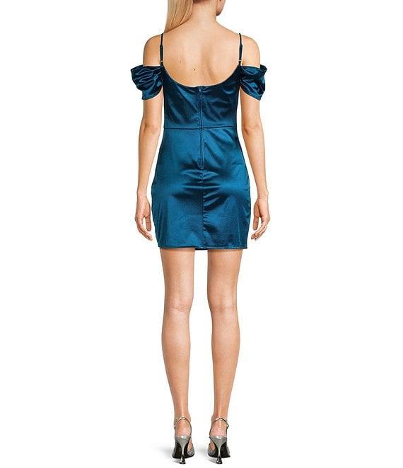 B. Darlin Spaghetti Strap Off The Shoulder Drape Neck Fitted Dress Product Image