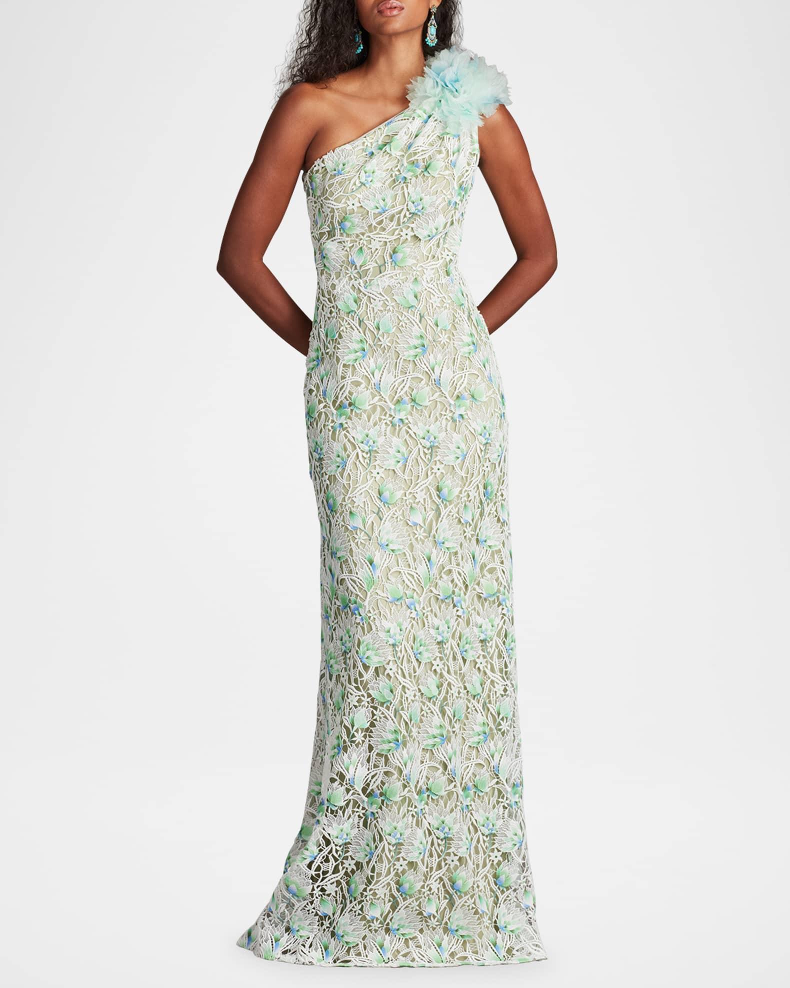 One-Shoulder Floral Lace Gown Product Image