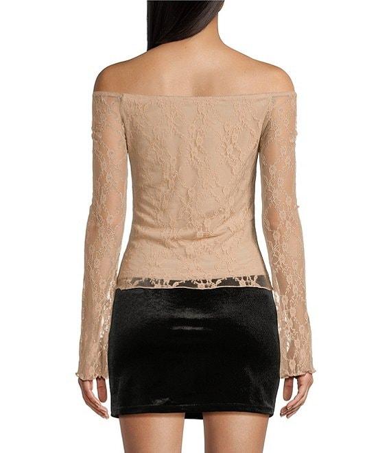 Honey & Sparkle Lace Off The Shoulder Long Sleeve Top Product Image