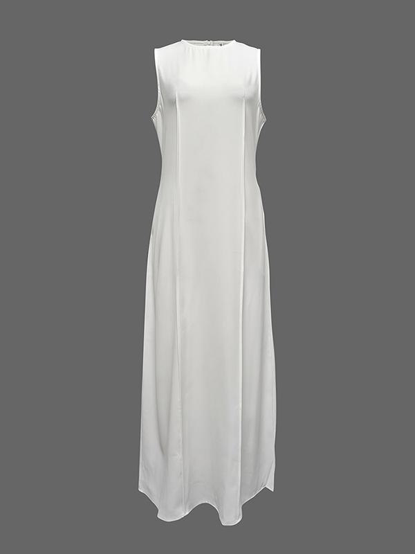 Sleeveless Solid Color Round-Neck Maxi Dresses Product Image