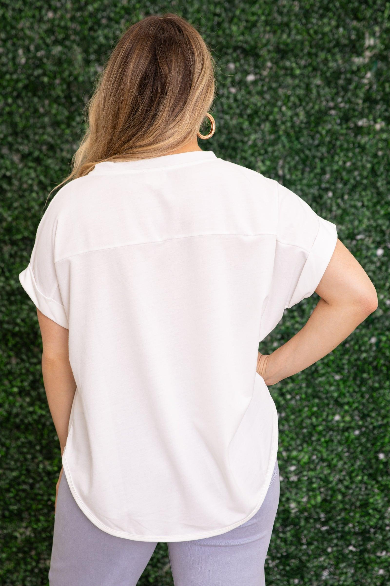 Off White and Blue Pearl Star Applique Top Product Image