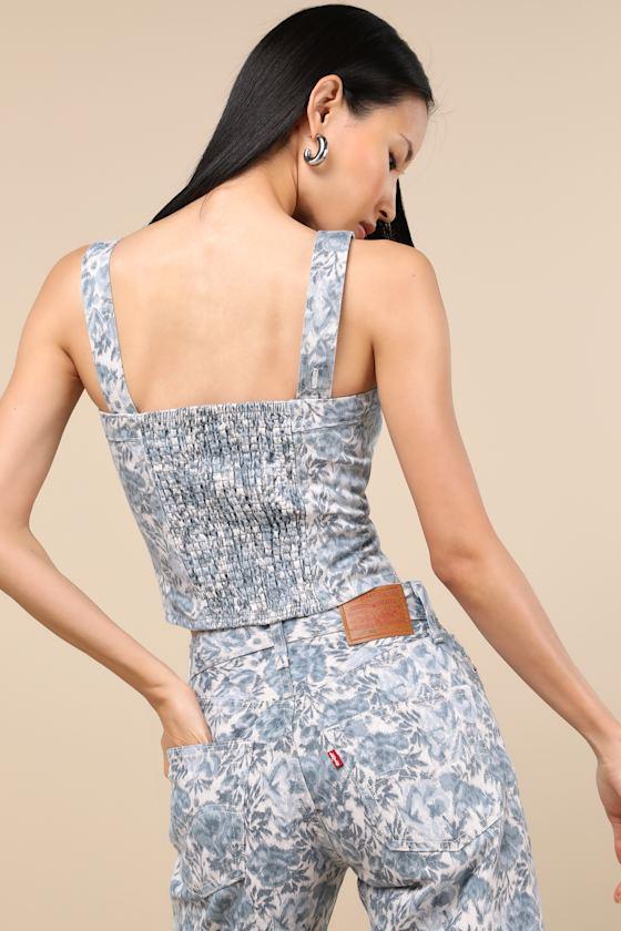 Sculpted Medium Wash Floral Bustier Top Product Image