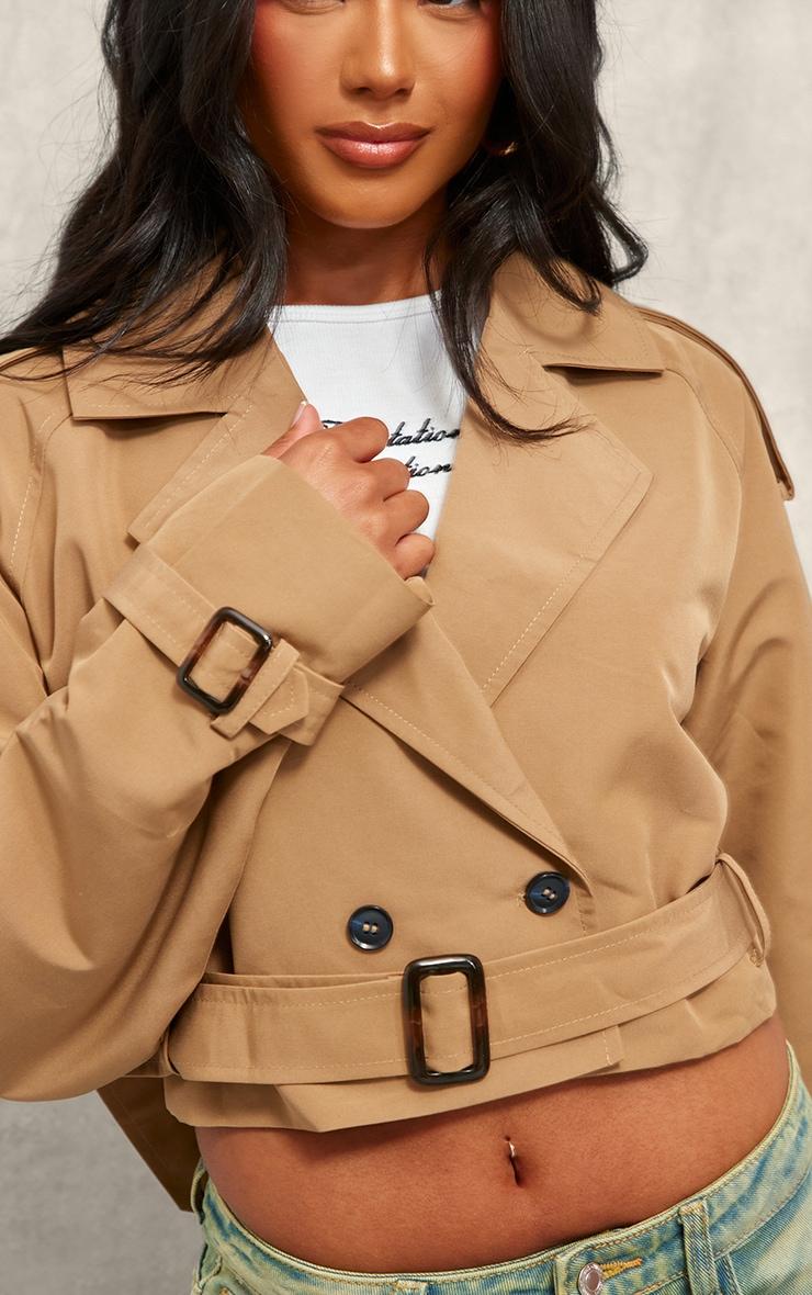 Taupe Belted Cropped Trench Coat Product Image