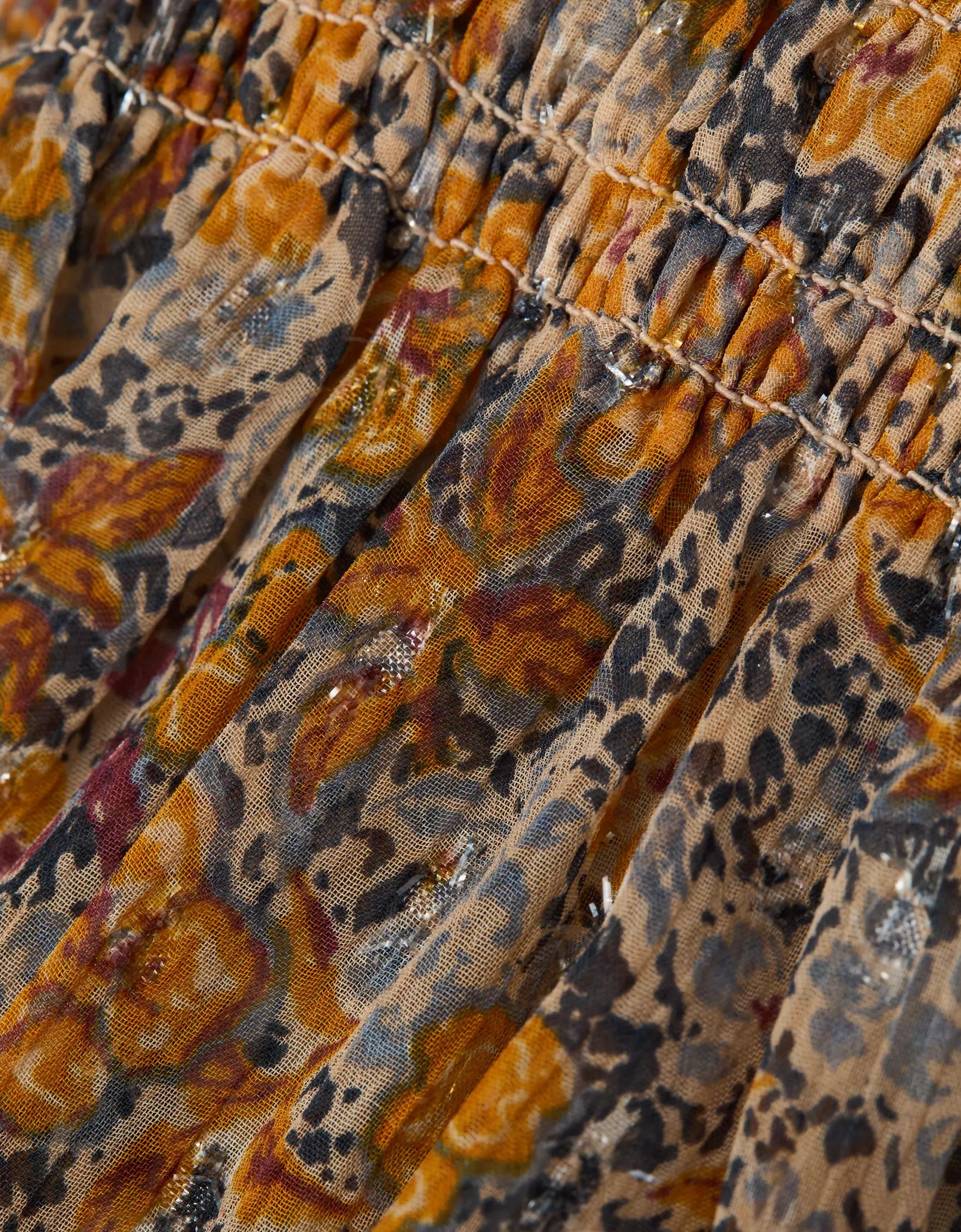 AE Long-Sleeve Smocked Bodice Ruffle Top Product Image