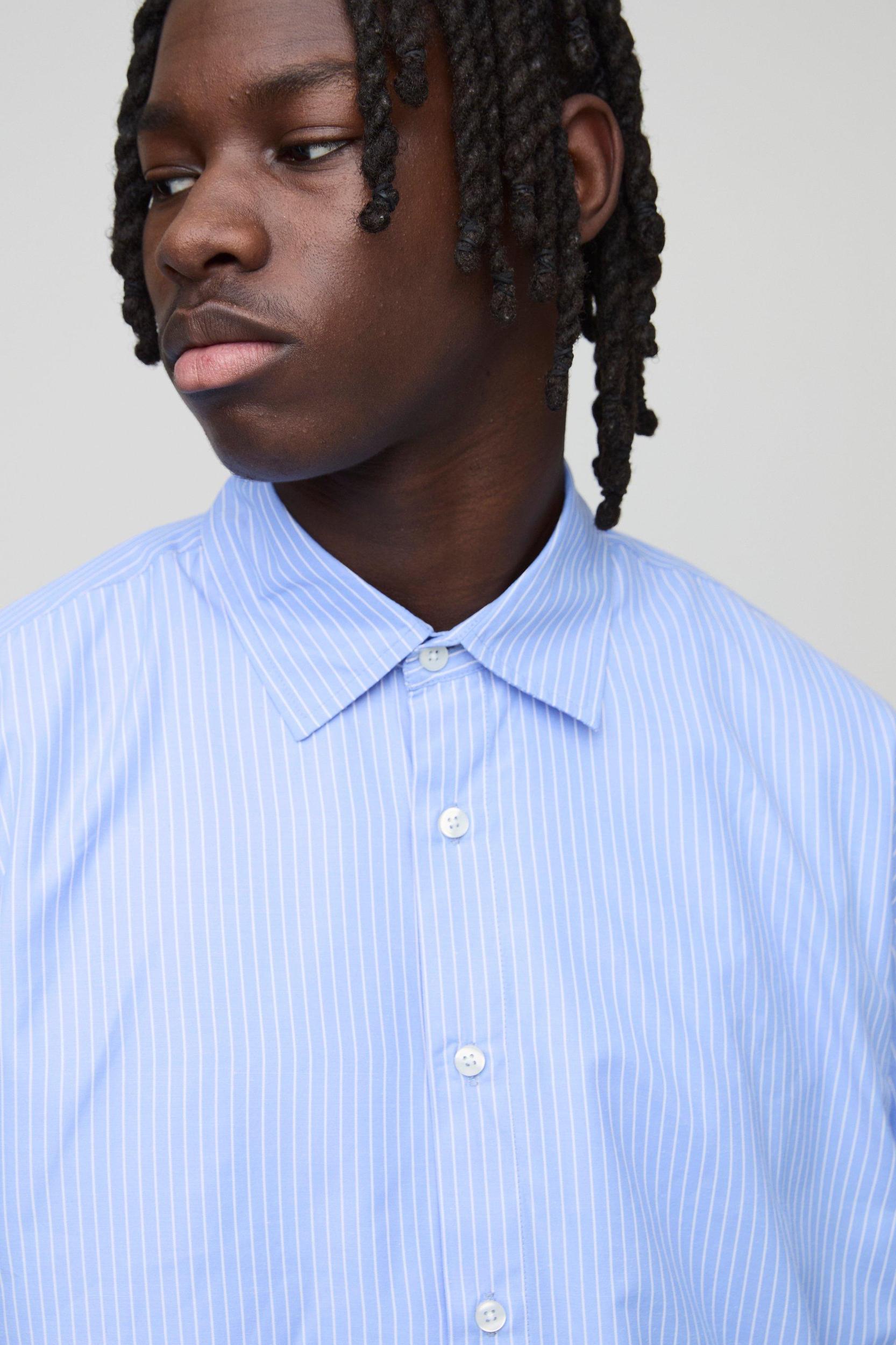 Super Oversized Long Sleeve Stripe Shirt | boohooMAN USA Product Image