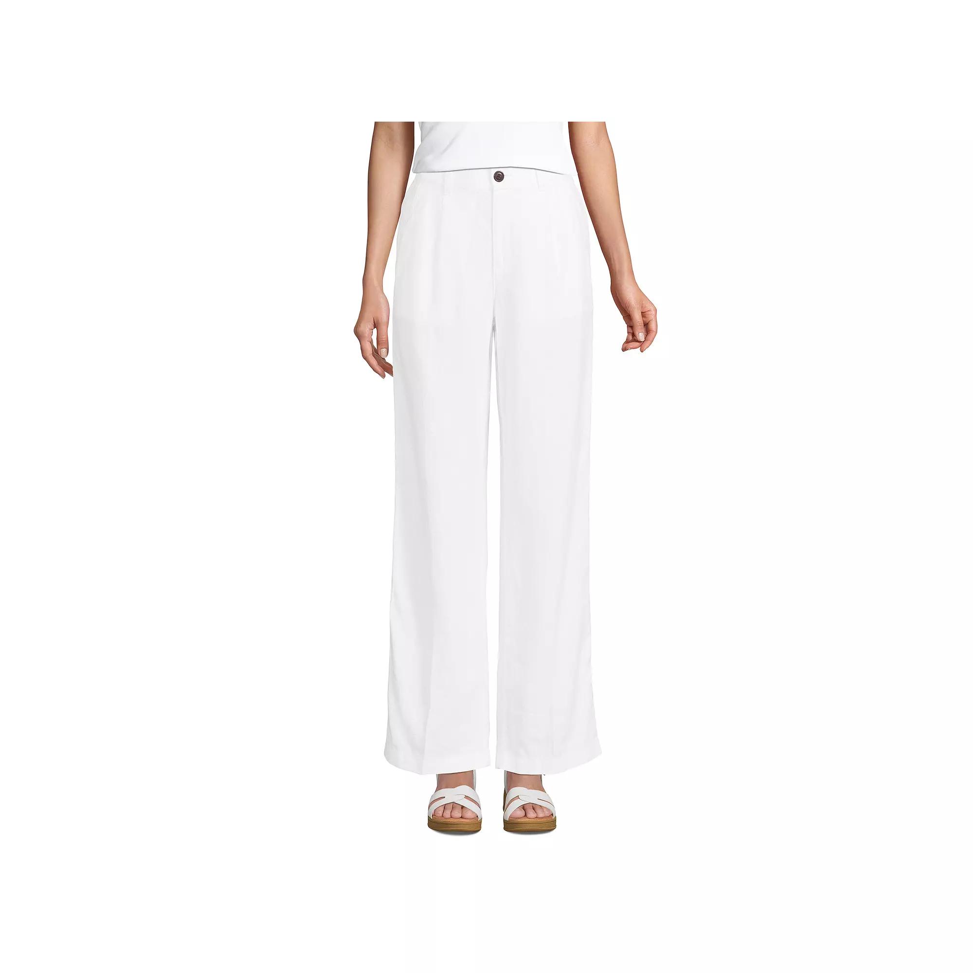 Women's Lands' End High-Rise Wide-Leg Linen Pleated Pants,  Product Image
