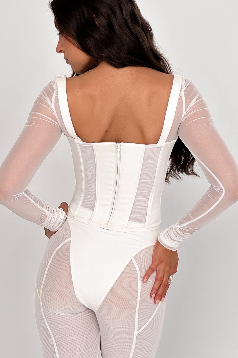 Araminta  white long sleeve mesh corset Product Image