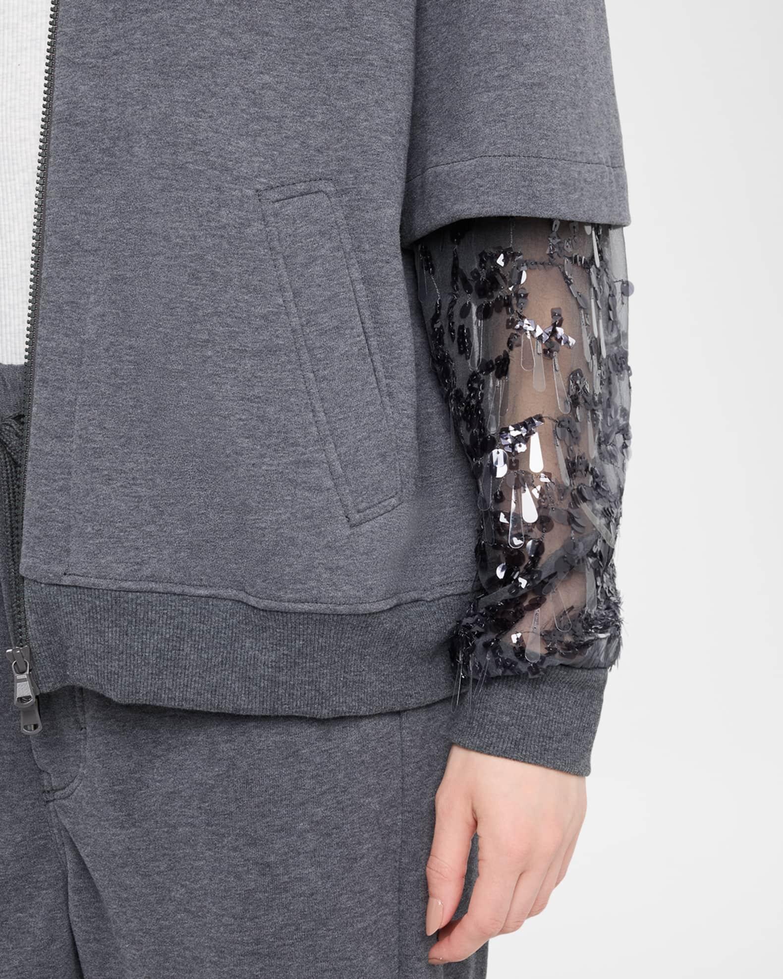 Hooded Zip Jacket with Sheer Sequined Raindrop Sleeves Product Image