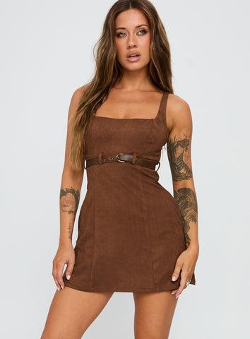 Way Back In Faux Suede Mini Dress Brown Product Image