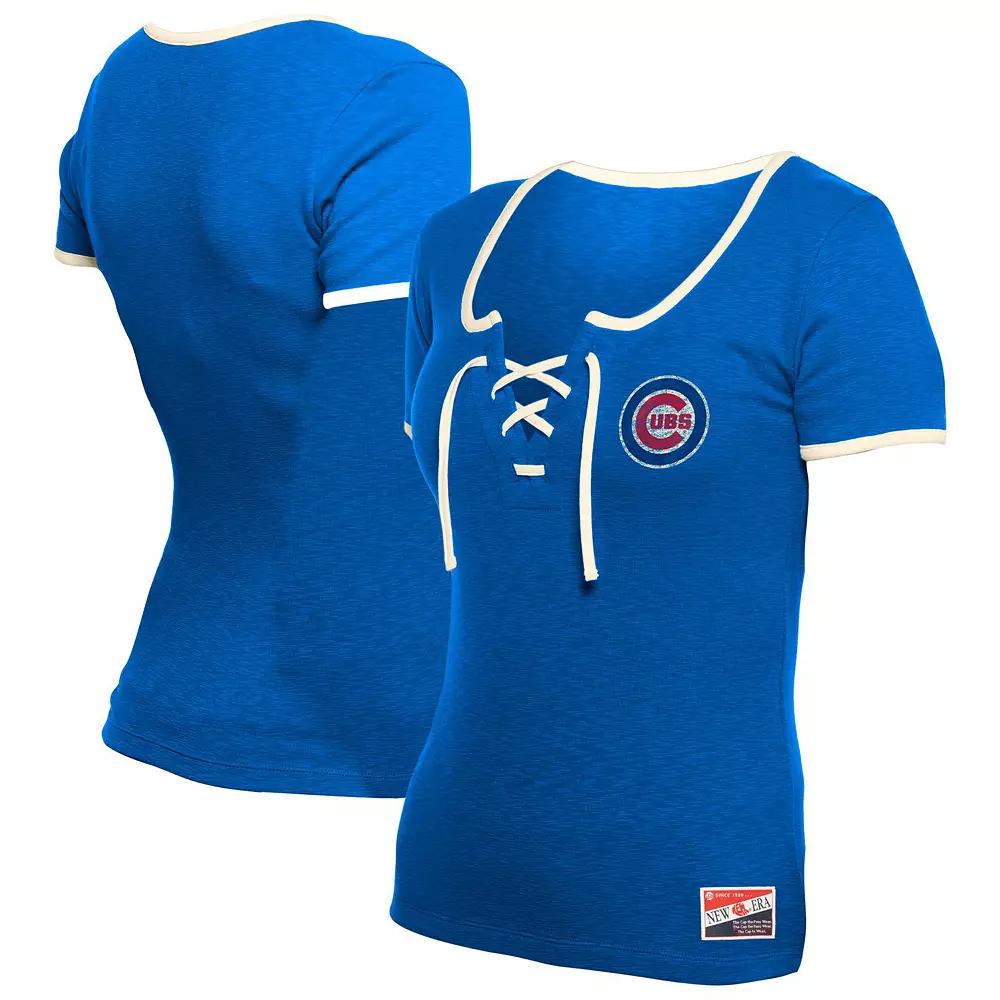 Women's New Era Royal Chicago Cubs Throwback Lace Up T-Shirt, Size: Large, Blue Product Image