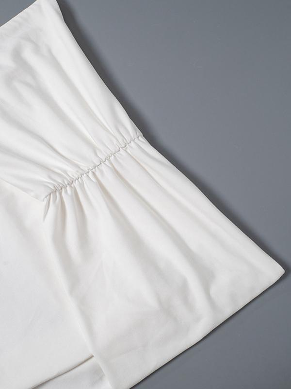 Solid Off Shoulder Ruched Thumb Hole Mini Dress Product Image