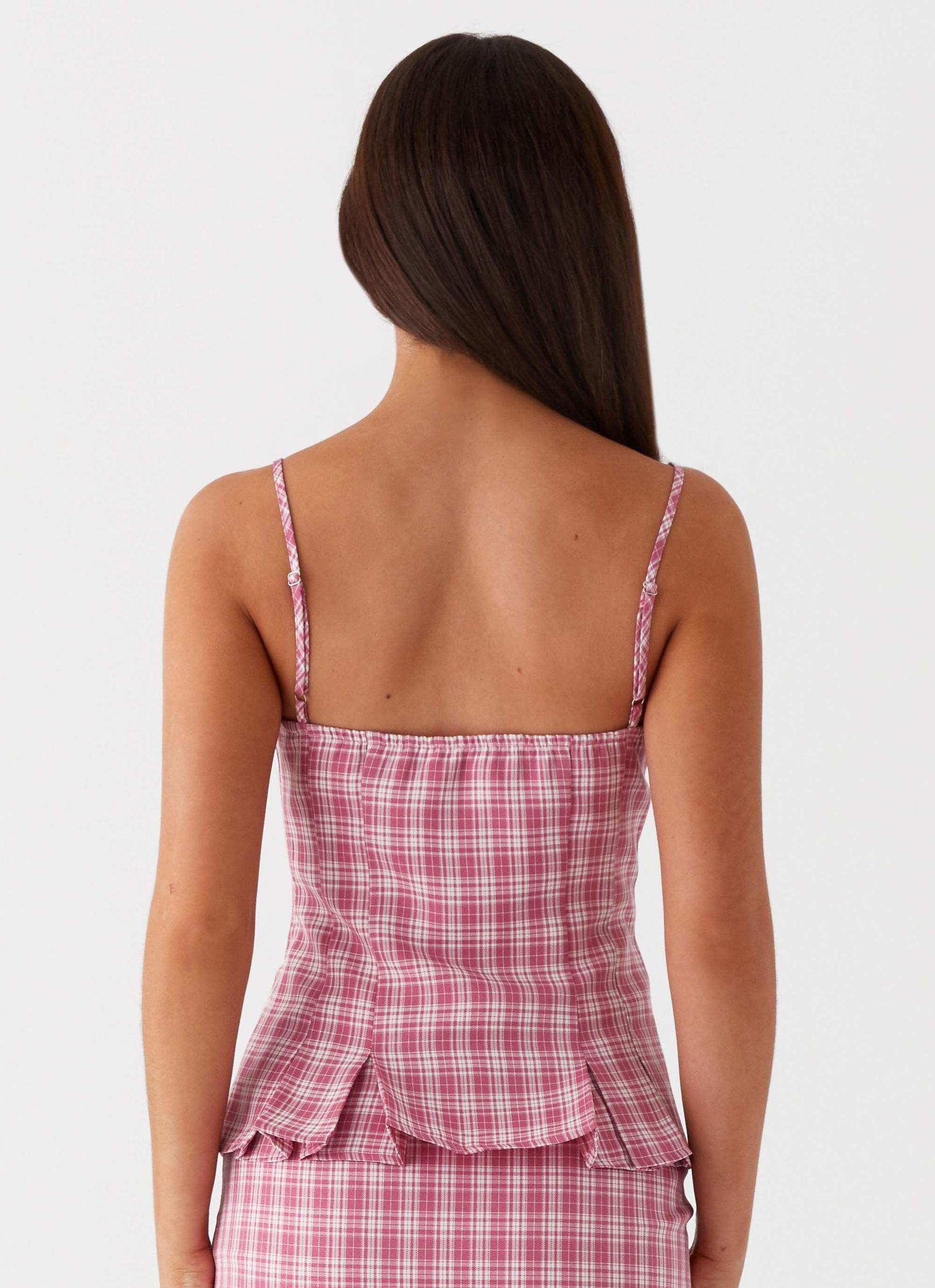 Mamita Ruched Top - Pink Check Product Image