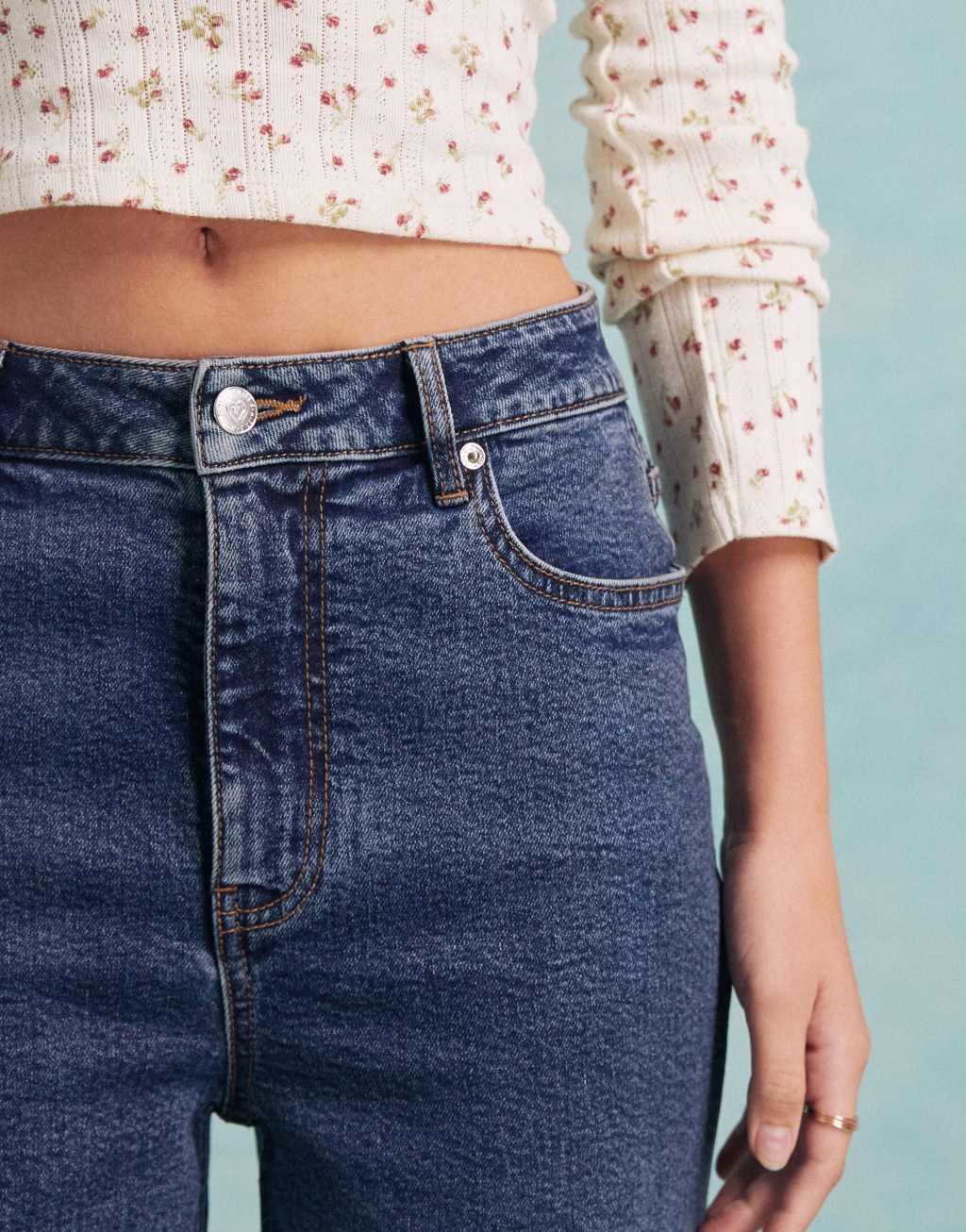 Miss Selfridge heart pocket straight leg jean in indigo wash Product Image