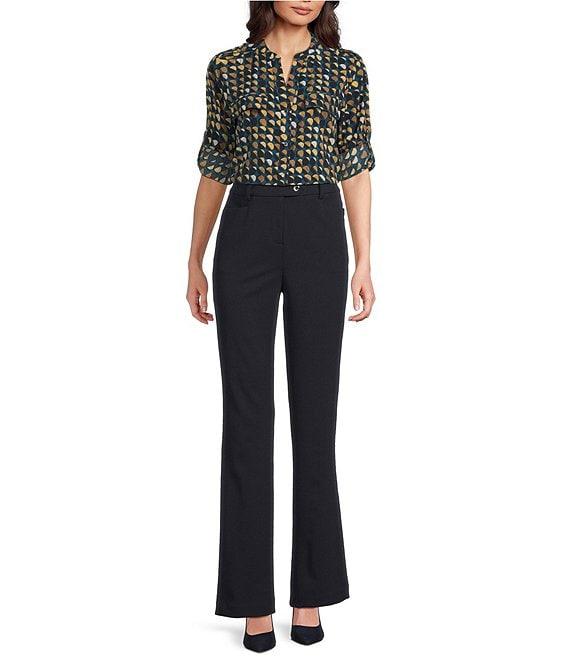 Calvin Klein Crew Neck Roll Tab Sleeve Button Front Blouse Product Image