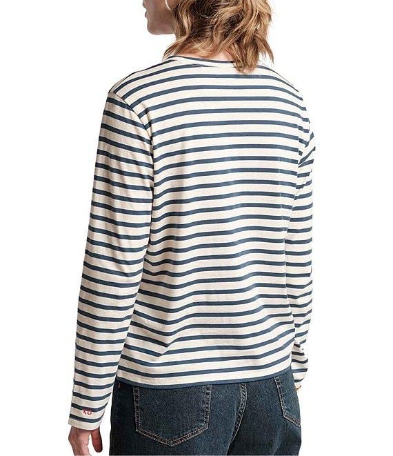 FRANCES VALENTINE Pima Cotton Crew Neck Long Sleeve Stripe Print Tee Shirt Product Image