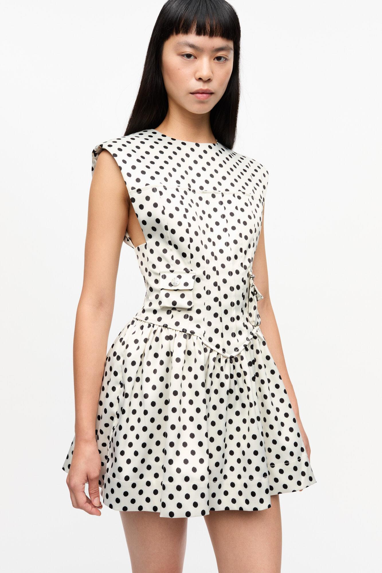 Polka-Dot Satin Corset Mini Dress Product Image