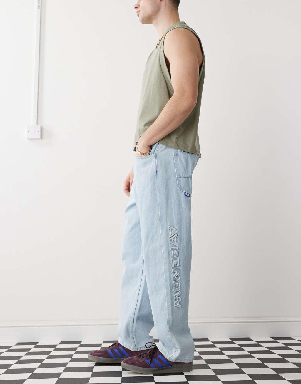 AAPE by A Bathing Ape loose fit logo jeans in light wash Product Image