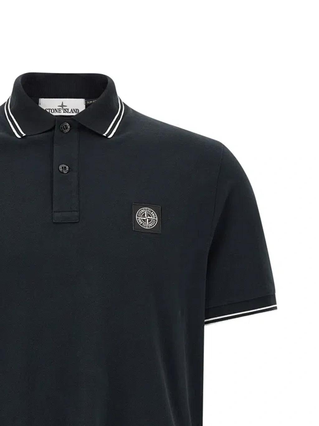 STONE ISLAND Mens Black Brand-patch Regular-fit Stretch-cotton Polo Shirt Xl Product Image