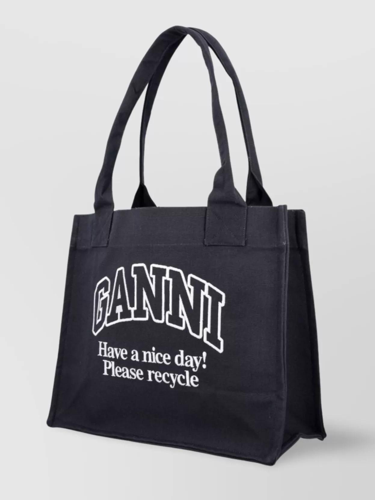GANNI Black Shopper With Embroidered Logo On The Front In Denim Woman In Multicolor Product Image