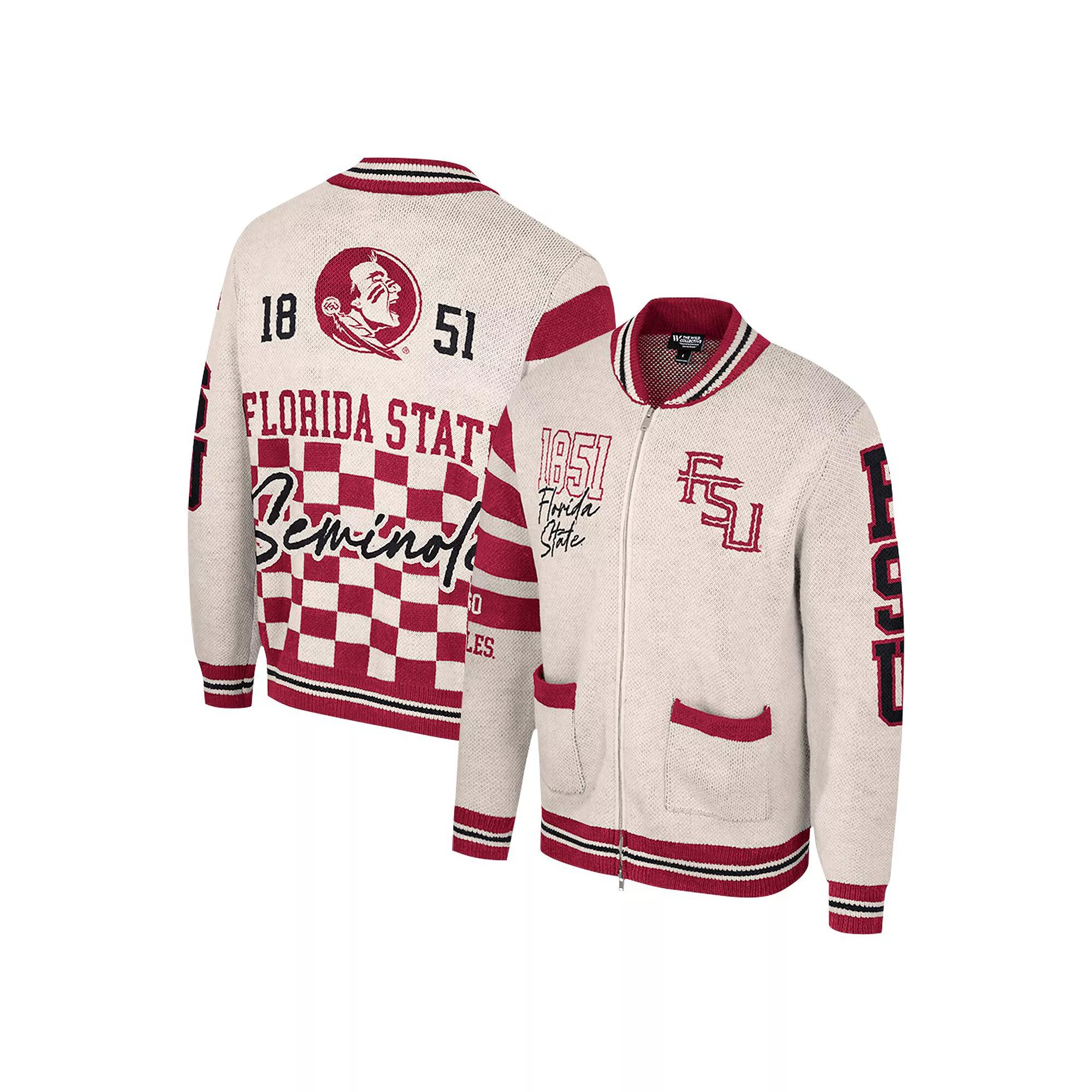 Women's Colosseum Cream Florida State Seminoles Jacquard Full-Zip Sweater, Size: Small, Beige Product Image