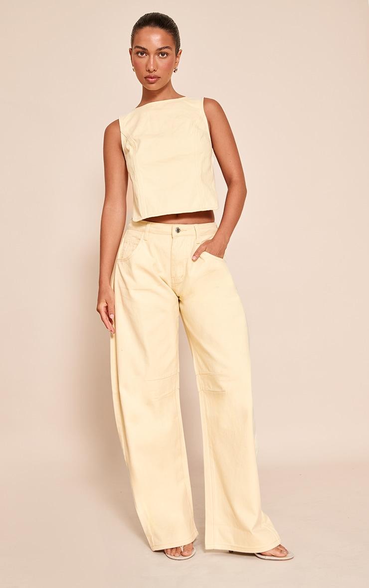 Butter Cream Tie Back Sleeveless Denim Top Product Image