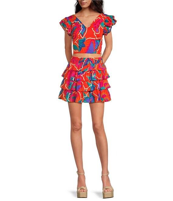 Sugarlips Kahlia Tropics Mavey High Waist Tiered Ruffle Coordinating Mini Skirt Product Image