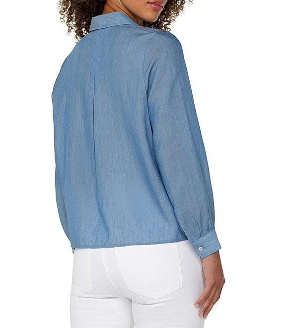 Liverpool Los Angeles Petite Size Woven Point Collar Long Sleeve Pintuck Detail Blouse Product Image