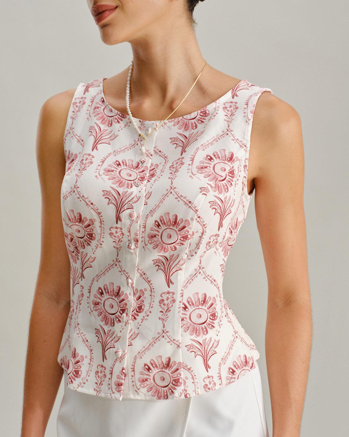 Pink Floral Round Neck Vest Product Image