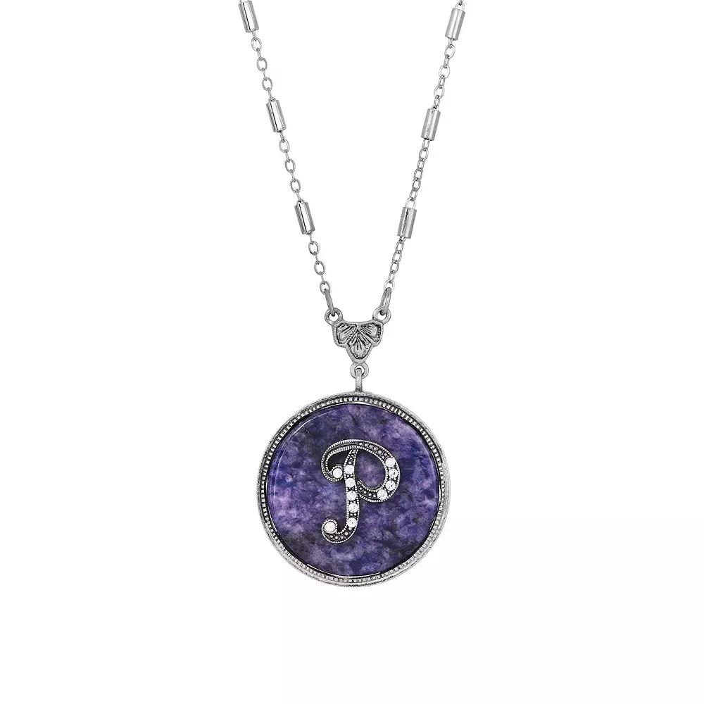 1928 Silver Tone Round Initial Pendant Necklace, Women's Product Image